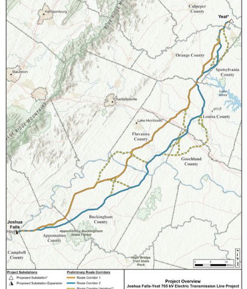 image of the potential routes for proposed transmission line