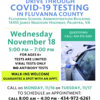 information regarding covid testing dates and locations in fluvanna county
