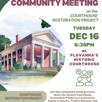 Image of Fluvanna Historic Courthouse with text providing meeting details