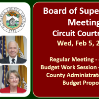 photo of five board of supervisors members and text with meeting times