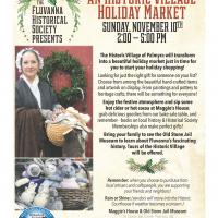 flyer showing a woman in period costume advertising holiday fair in the village of palmyra