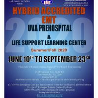 red text on blue background announcing EMT class 