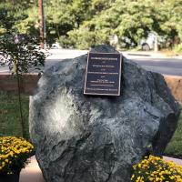 image of stone monument to the sesquecential of the emancipation proclamation with commemorative plaque