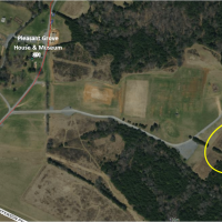 an aerial view of parkland meadows with yellow circles to denote planned areas to be burned