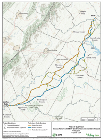 image of the potential routes for proposed transmission line
