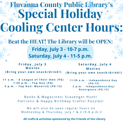 graphic advertising cooling center hours at the fluvanna county library