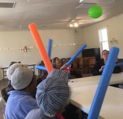 participants at Kents Store Active Older Adult Center playing balloon ball