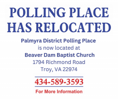 text alerting public to relocation of palmyra district polling place