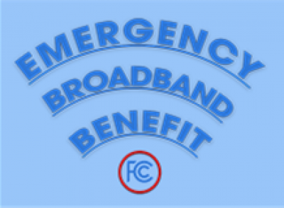 the words emergency broadband benefit on a blue background