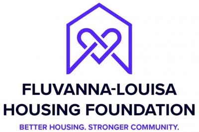 a purple house shape with a heart inside with Fluvanna Louisa Housing Foundation in black letters