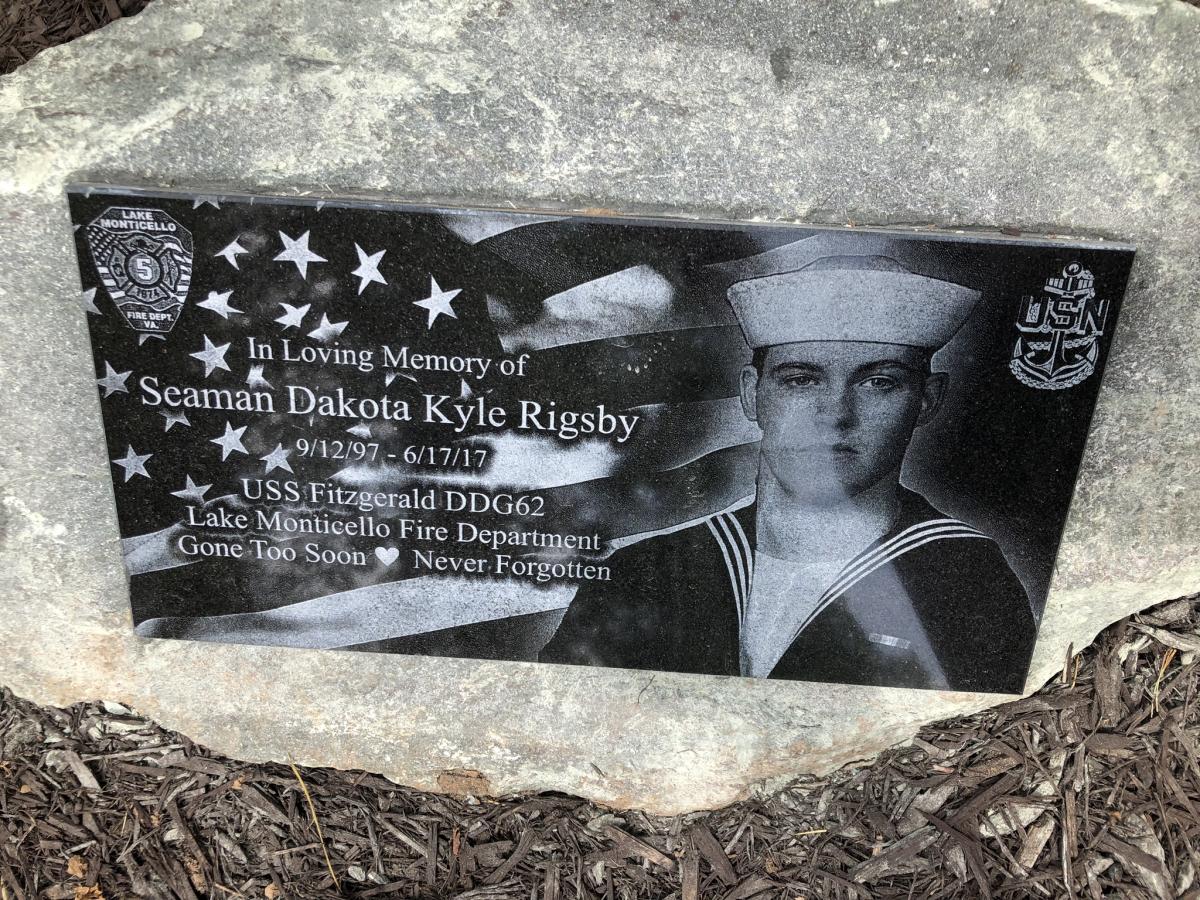 image of plaque honoring Seaman Dakota Rigsby