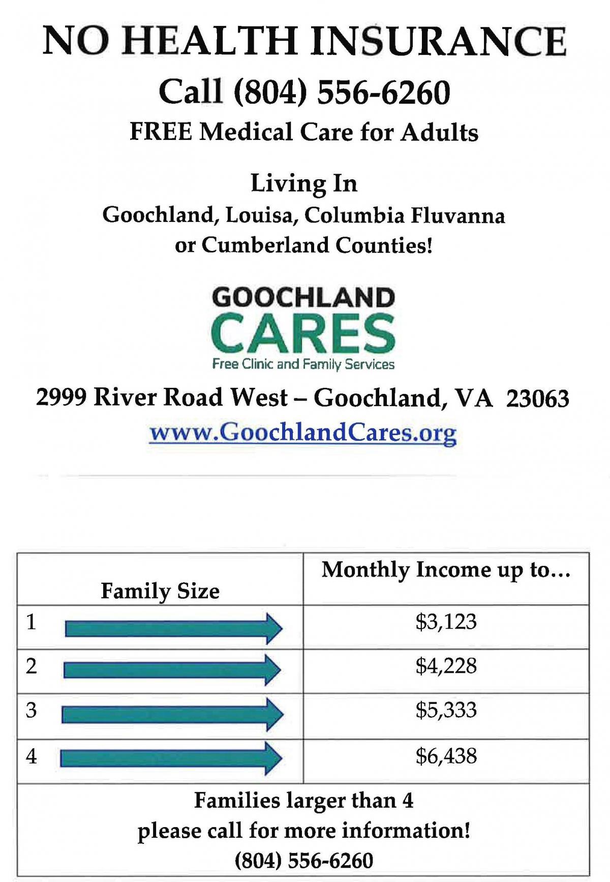 image of text describing Goochland Cares income requirements