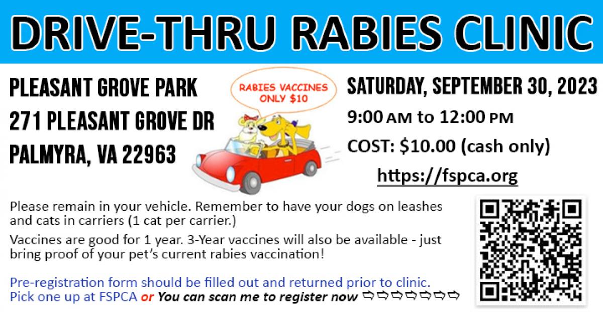 text of details of September 30 drive through rabies clinic