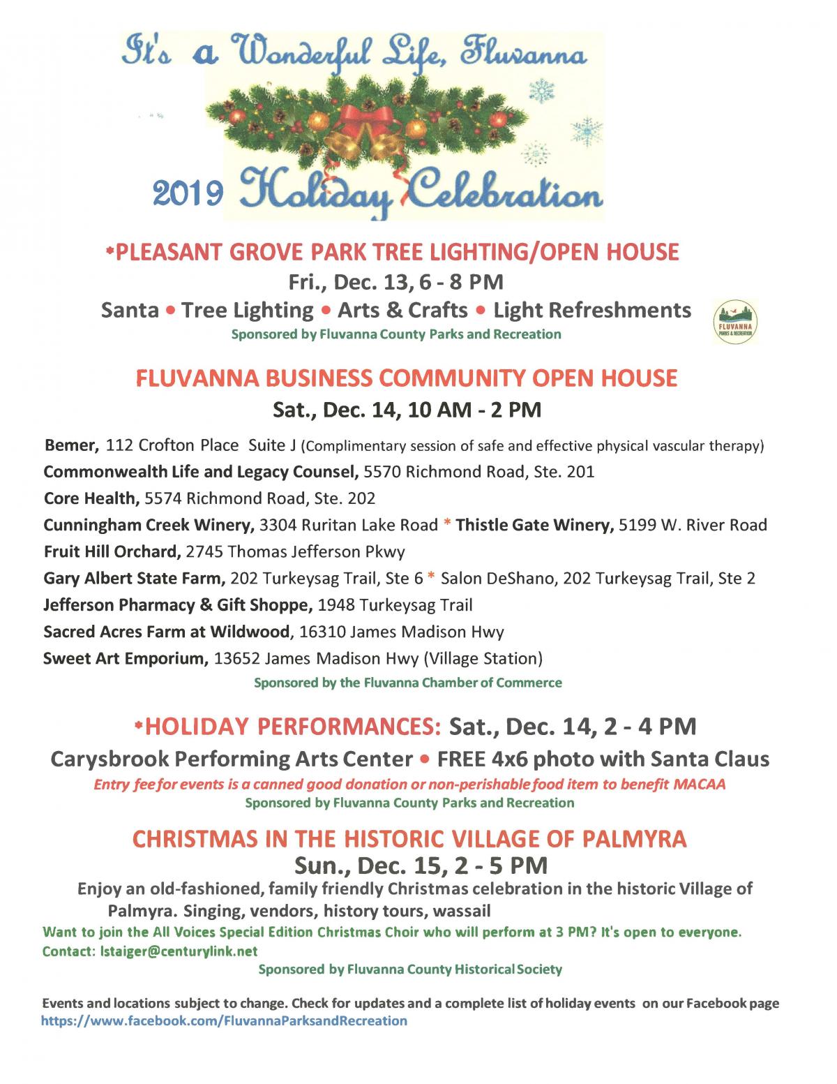 flyer with descriptions of holiday celebrations in the County 