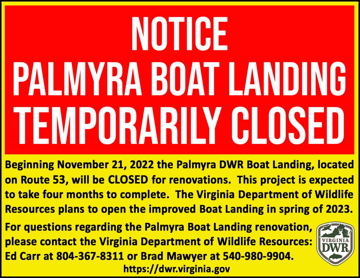 Palmyra Boat Launch Temporarily Closed Fluvanna County Virginia