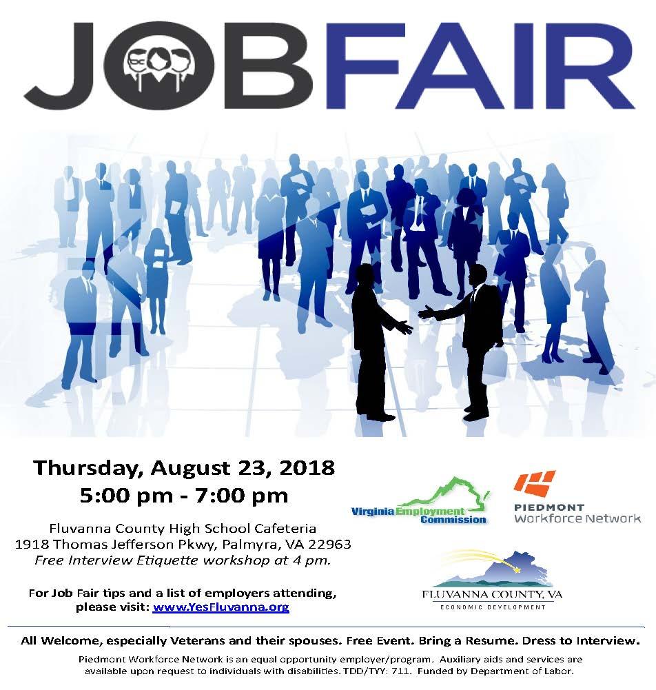 fluvanna county job fair august 23 2018 fluvanna county