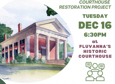 Image of Fluvanna Historic Courthouse with text providing meeting details